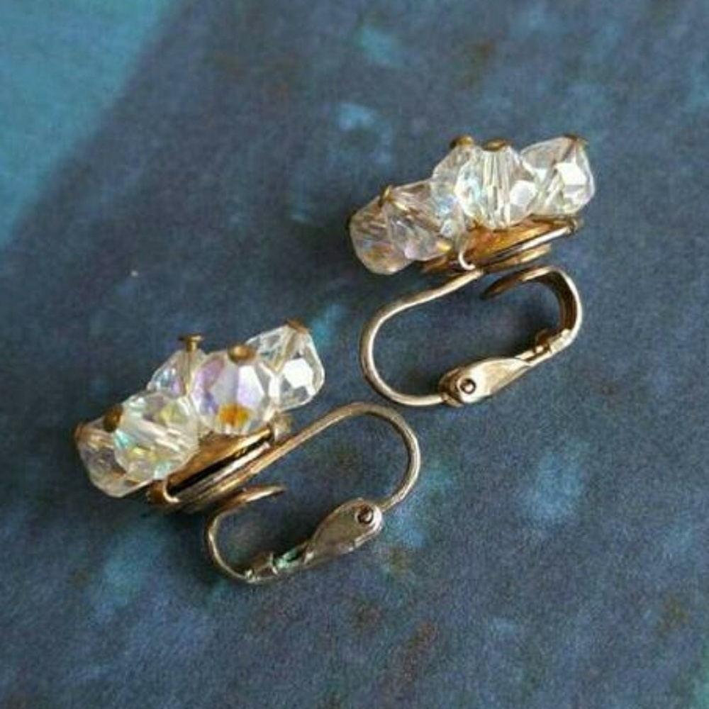 Relisted vintage crystal cluster earrings clip backs aurora - Picture 3 of 4